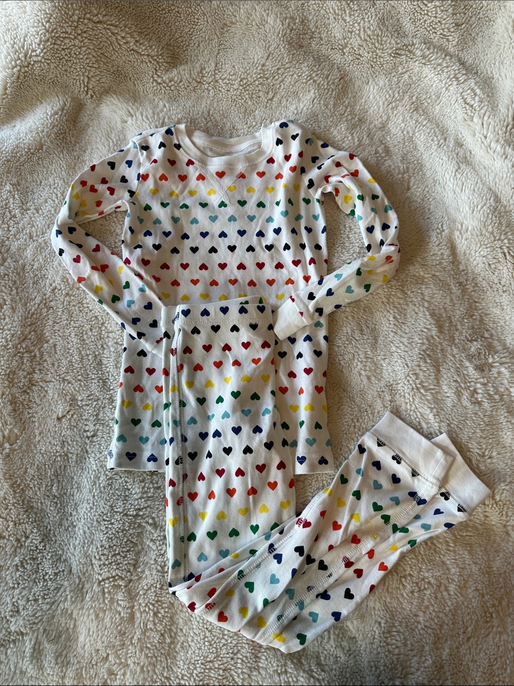 Primary White Pajama Set with Multicolor Heart Print